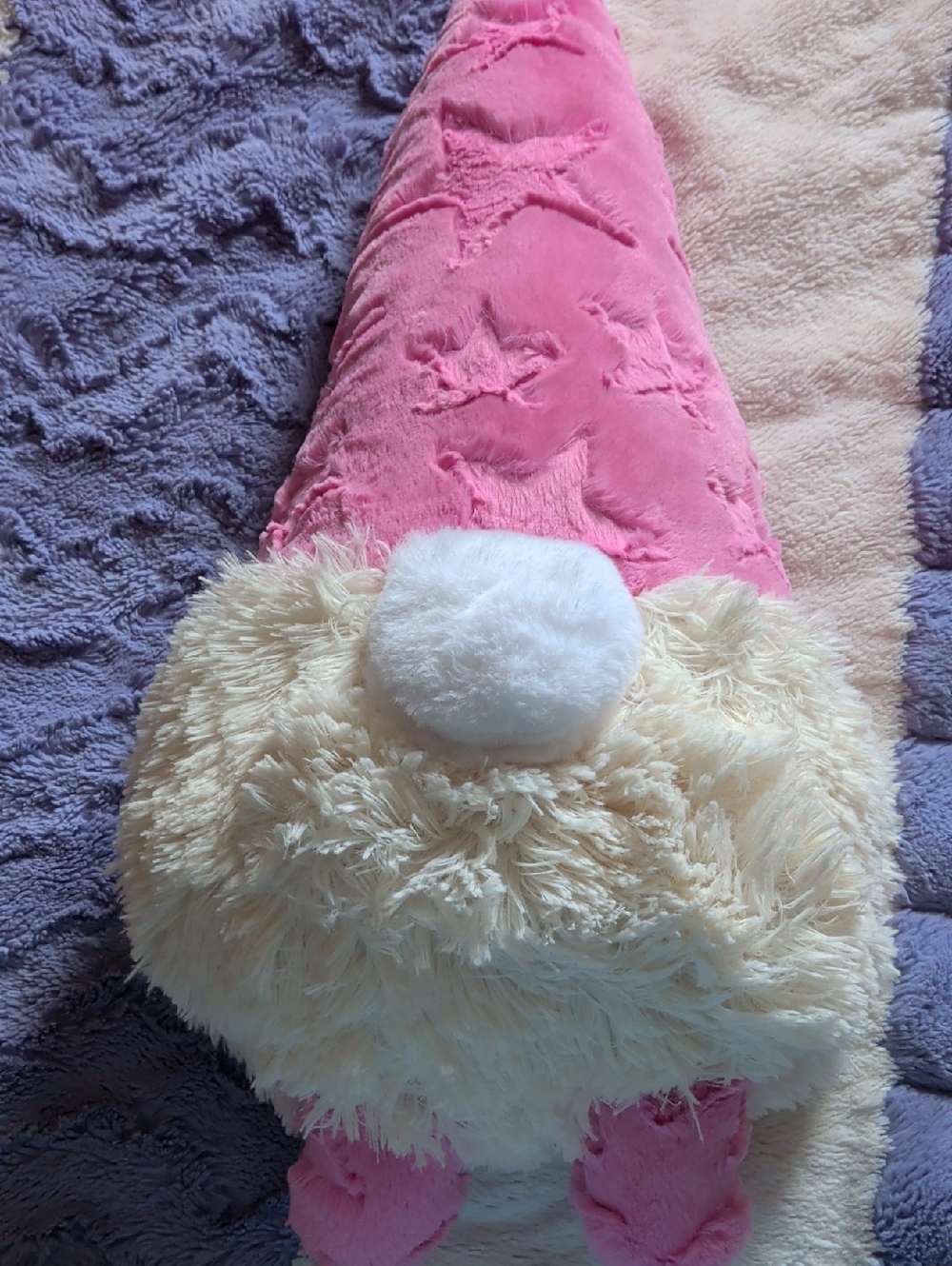 Plush Pink Gnome Accent Pillow with Cream Faux Fur